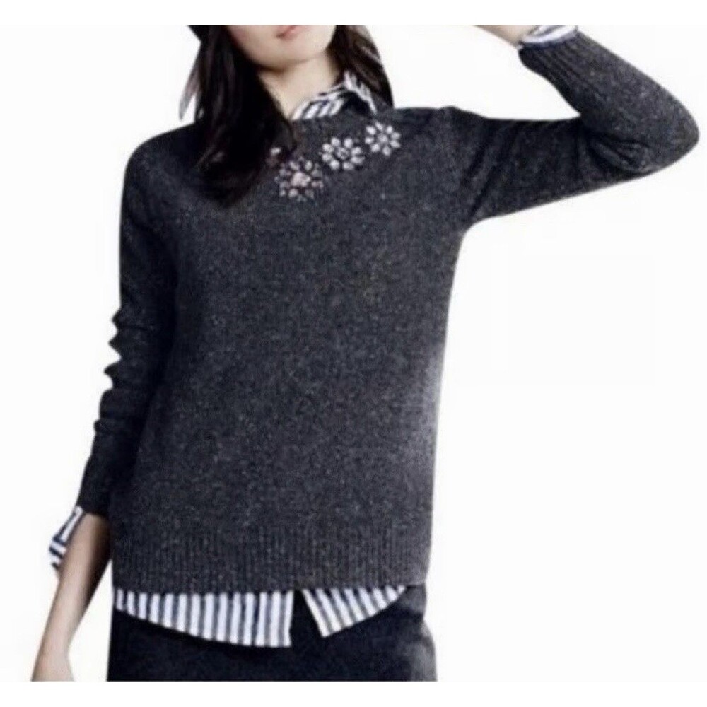 J.Crew Jeweled Donegal Women’s Lambs Wool Crew Neck Sweater Slate XS
